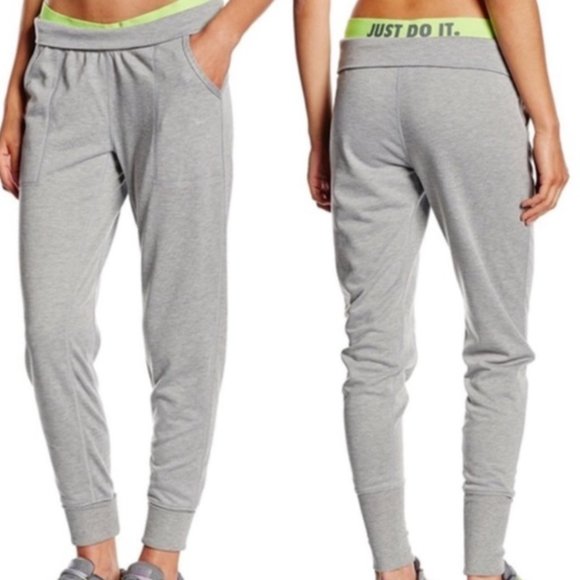 Nike Pants - Nike Grey Dri-Fit Foldover Jogger Sweatpants Lime